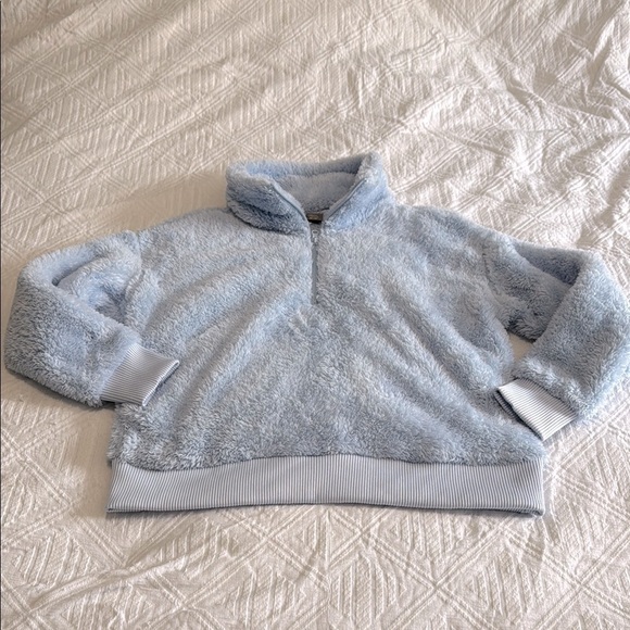 Joe Fresh Sweaters - Joe Fresh Light Blue Oversized Teddy Quarter Zip Sweater Size Medium